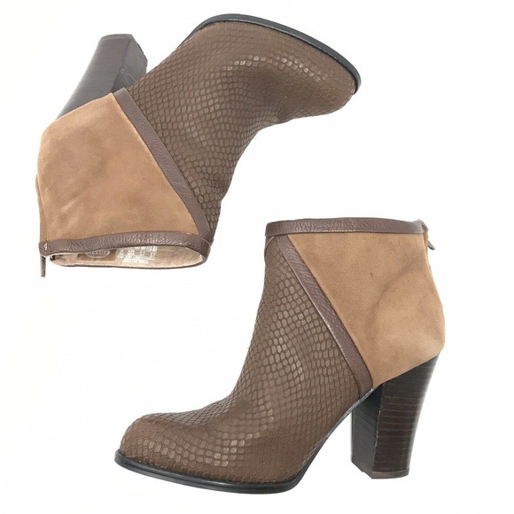 Fossil Ankle Boots Brown Suede Snakeskin Embossed - Picture 5 of 8